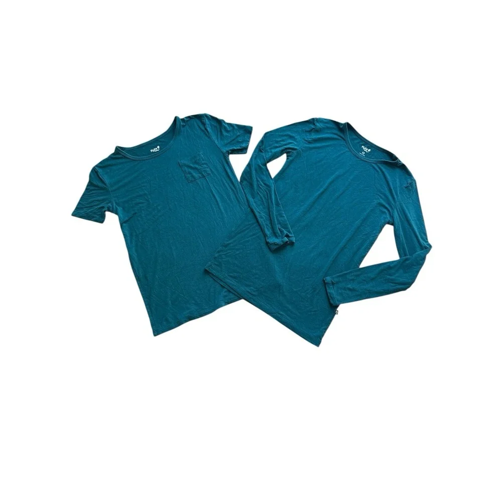 Kyte Baby Bamboo Lot Of 2 Pajama Shirt Teal Blue‎ Kids 10 Stretchy Comfy Natural